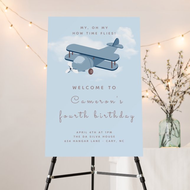 Aircraft Pilot Boy's Birthday Welcome Sign (In Situ (Stand))