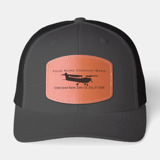 Aircraft Plane Pilot Design Silhouette Your Text Leather Patch Hat (Front)