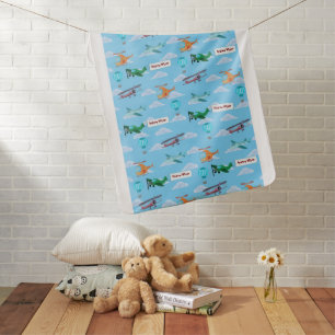 Aircraft Planes on Blue Sky White Clouds Baby Boy Blanket