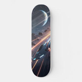 Aircraft Skateboard with Meteors and Planet