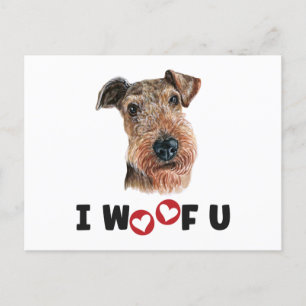Airdale Terrier Dog I Woof You Invitation Postcard