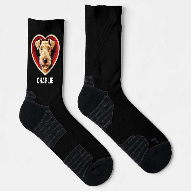 Airdale Terrier Dog Lover Custom Text Name Socks (Right)