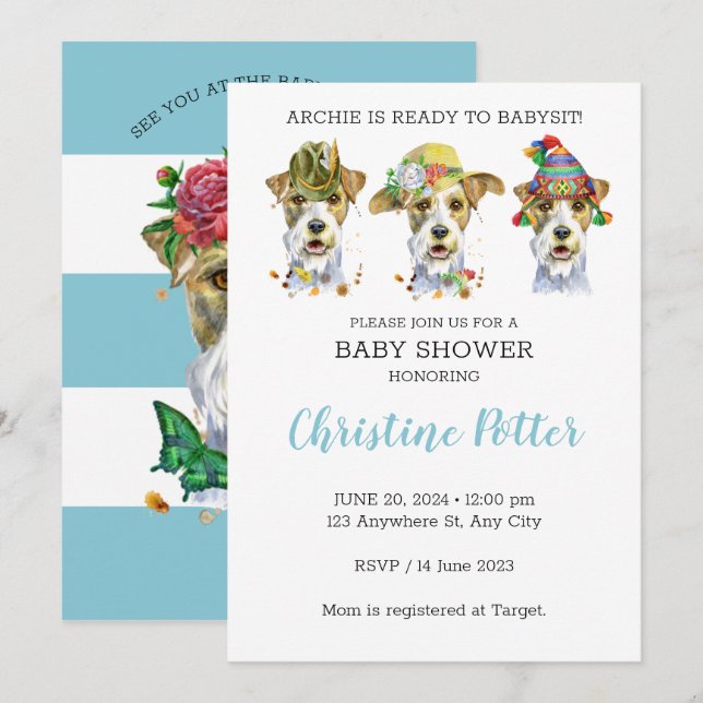 Airdale Terrier Puppy Theme Baby Shower Invitation (Front/Back)