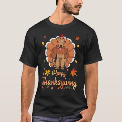 Airedal Terrier Turkey Costume Heart Happy Thanksg T_Shirt