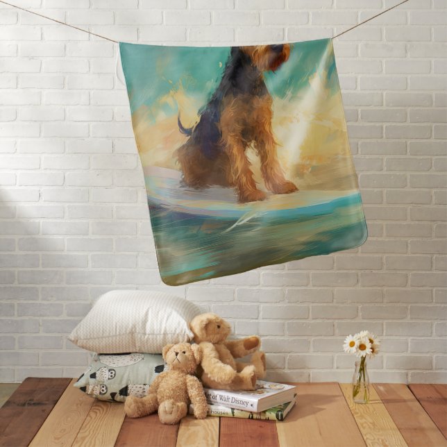 Airedale Beach Surfing Painting  Baby Blanket (In Situ)