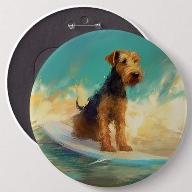 Airedale Beach Surfing Painting  Button (Front & Back)
