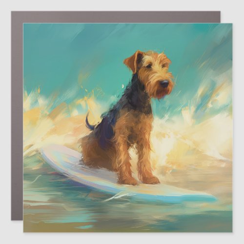 Airedale Beach Surfing Painting  Car Magnet