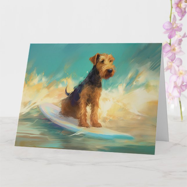 Airedale Beach Surfing Painting  Card (Orchid)