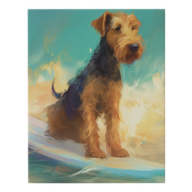 Airedale Beach Surfing Painting  Faux Canvas Print (Front)