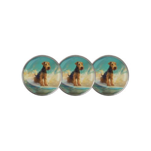 Airedale Beach Surfing Painting  Golf Ball Marker