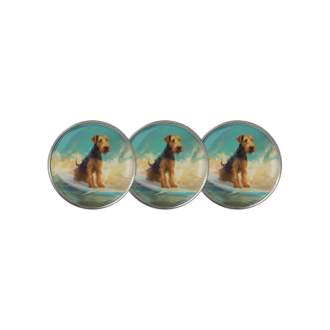 Airedale Beach Surfing Painting  Golf Ball Marker (3 Up)