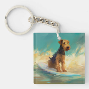 Airedale Beach Surfing Painting Keychain