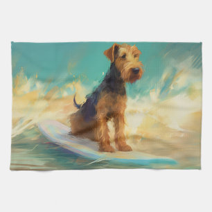 Airedale Beach Surfing Painting  Kitchen Towel
