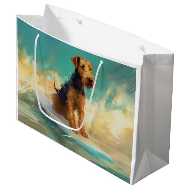 Airedale Beach Surfing Painting  Large Gift Bag (Front Angled)