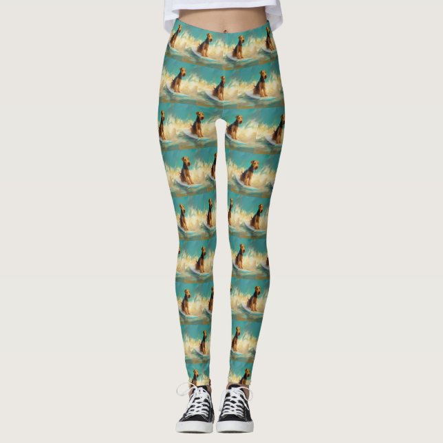 Airedale Beach Surfing Painting  Leggings (Front)