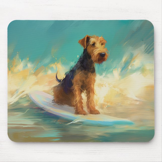 Airedale Beach Surfing Painting  Mouse Pad (Front)