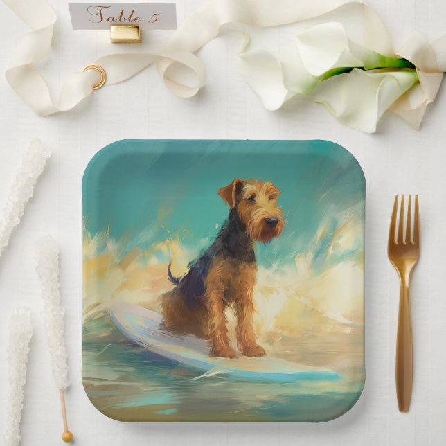 Airedale Beach Surfing Painting  Paper Plates (Wedding)