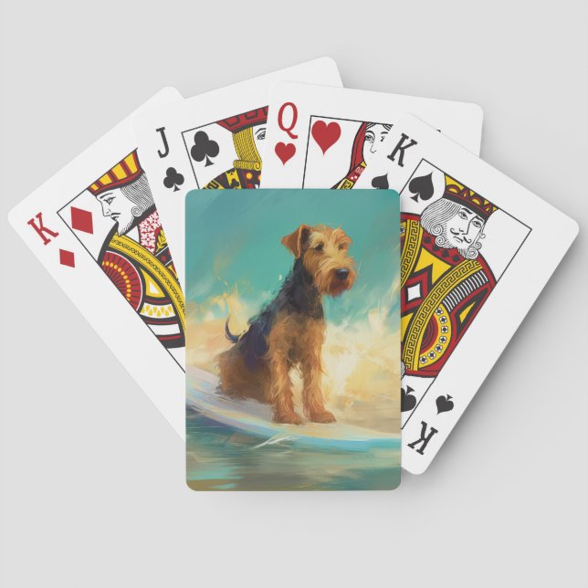 Airedale Beach Surfing Painting  Poker Cards (Back)