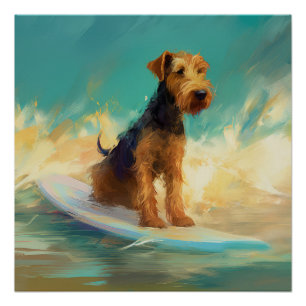 Airedale Beach Surfing Painting Poster