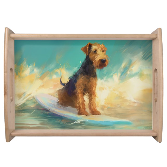 Airedale Beach Surfing Painting  Serving Tray (Front)
