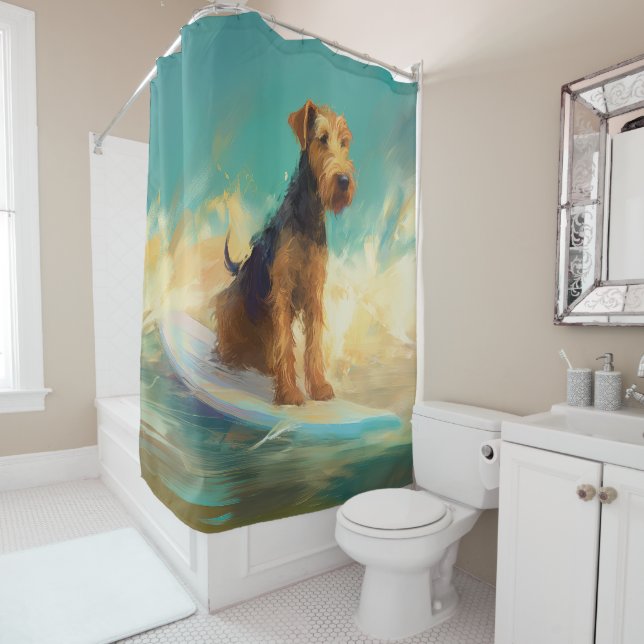 Airedale Beach Surfing Painting  Shower Curtain (In Situ)