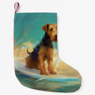Airedale Beach Surfing Painting Small Christmas Stocking