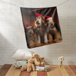 Airedale by the Fireplace Christmas  Baby Blanket