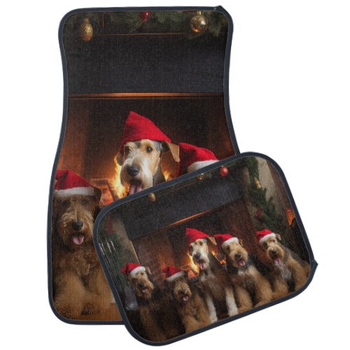 Airedale by the Fireplace Christmas  Car Floor Mat