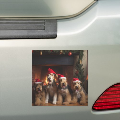 Airedale by the Fireplace Christmas  Car Magnet