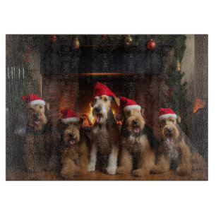 Airedale by the Fireplace Christmas Cutting Board