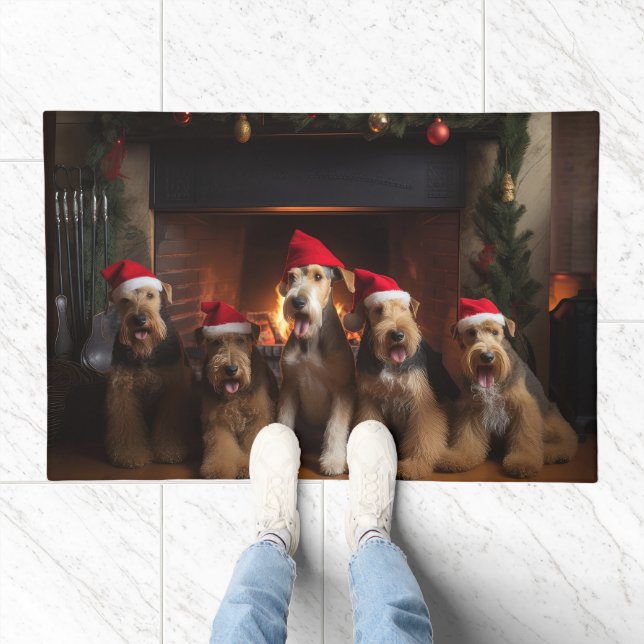 Airedale by the Fireplace Christmas  Doormat (Indoor)