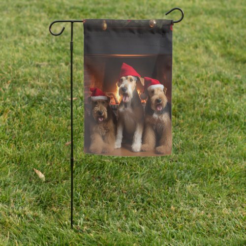 Airedale by the Fireplace Christmas  Garden Flag