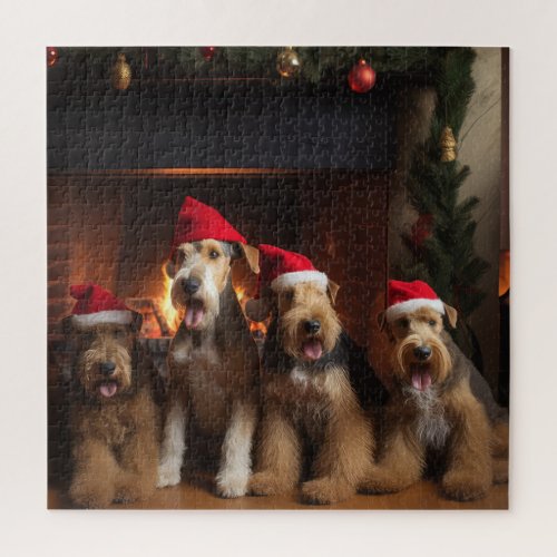 Airedale by the Fireplace Christmas  Jigsaw Puzzle