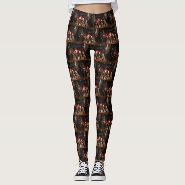 Airedale by the Fireplace Christmas  Leggings (Front)