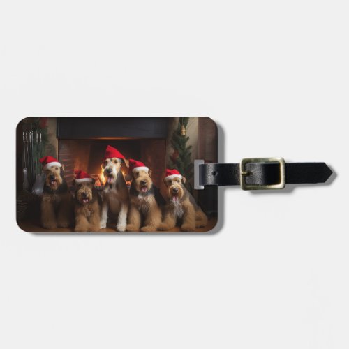 Airedale by the Fireplace Christmas  Luggage Tag
