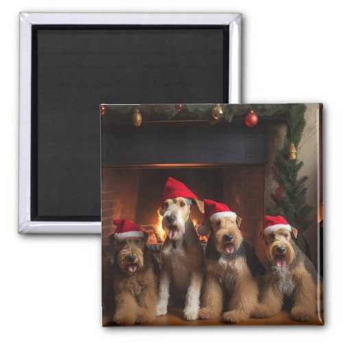 Airedale by the Fireplace Christmas  Magnet