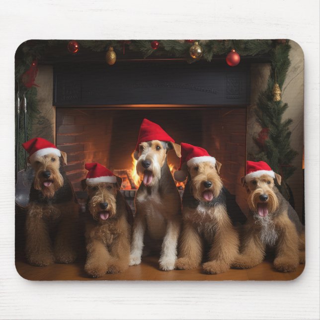 Airedale by the Fireplace Christmas  Mouse Pad (Front)
