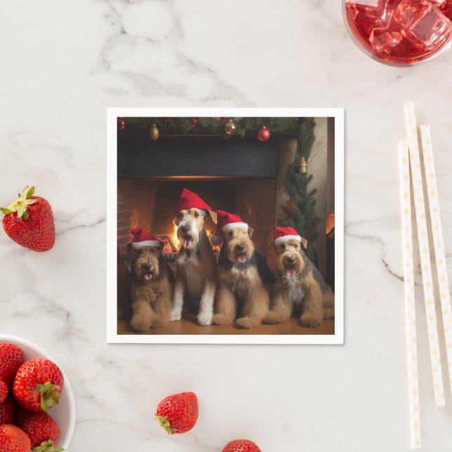 Airedale by the Fireplace Christmas  Napkins (Insitu)