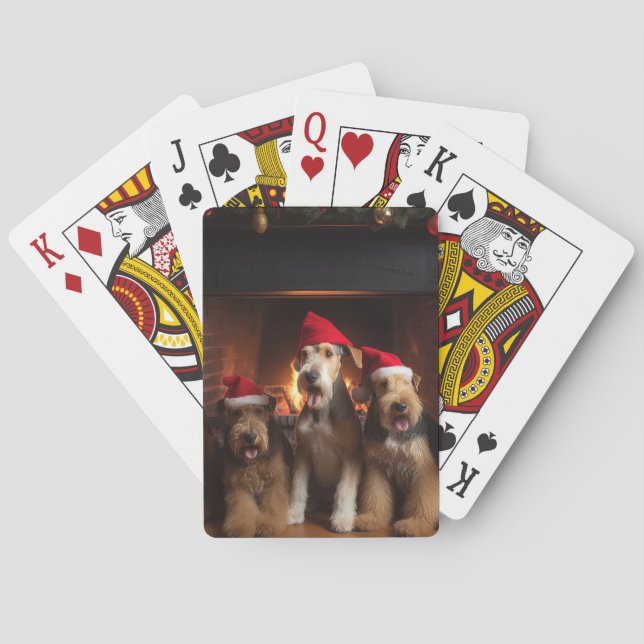 Airedale by the Fireplace Christmas  Poker Cards (Back)