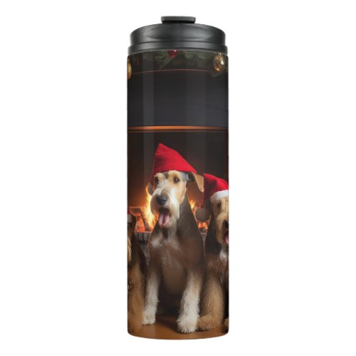 Airedale by the Fireplace Christmas  Thermal Tumbler