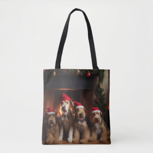 Airedale by the Fireplace Christmas  Tote Bag