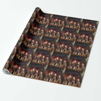 Airedale by the Fireplace Christmas  Wrapping Paper