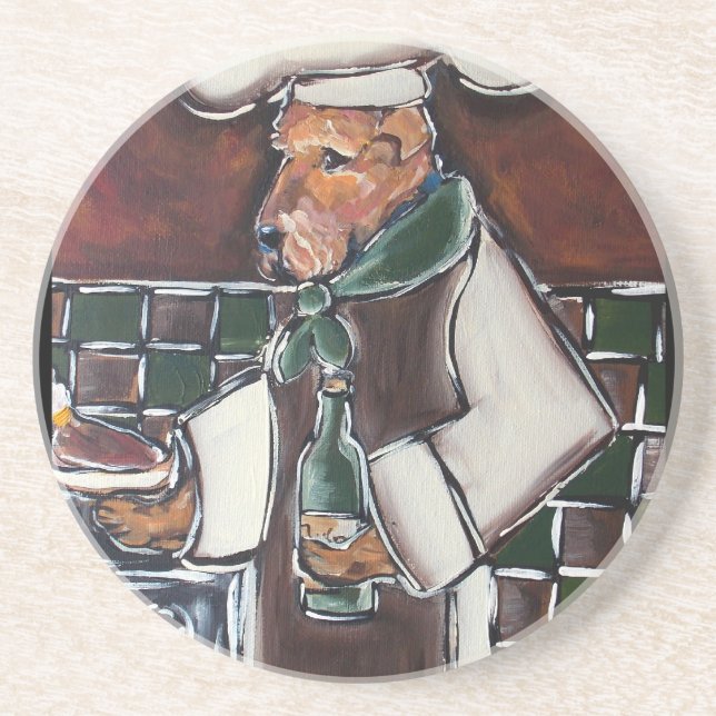 Airedale Chef Sandstone Coaster (Front)