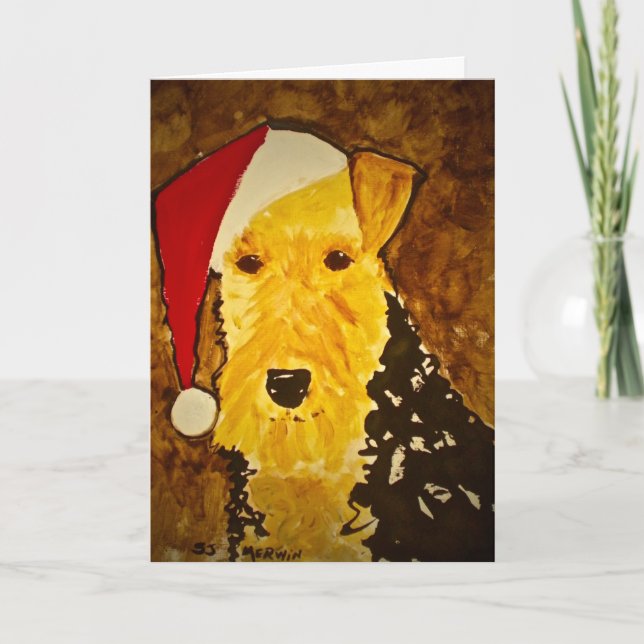 Airedale Christmas Card: "Santa Paws" Holiday Card (Front)