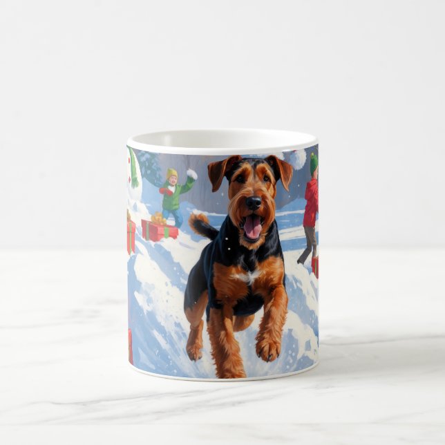 Airedale Christmas Festive Snow Scene Coffee Mug (Center)