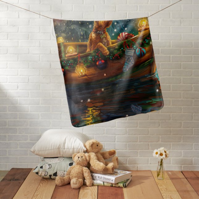 Airedale Christmas Festive Voyage Baby Blanket (In Situ)