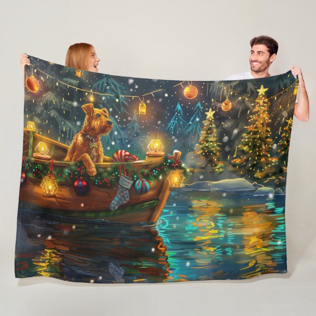 Airedale Christmas Festive Voyage Fleece Blanket (In Situ)