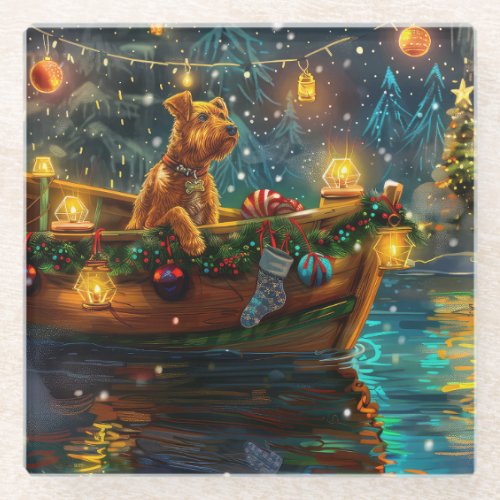 Airedale Christmas Festive Voyage Glass Coaster