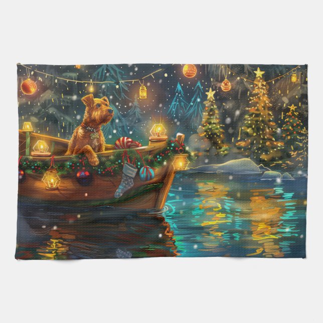 Airedale Christmas Festive Voyage Kitchen Towel (Horizontal)