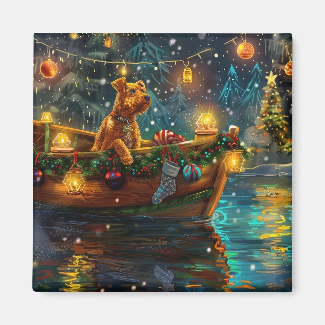 Airedale Christmas Festive Voyage Magnet (Front)